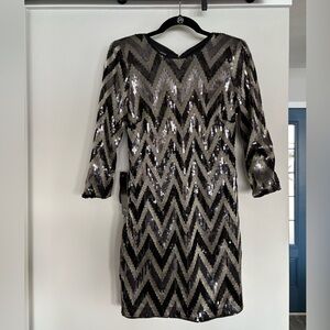 Bebe Black and Silver Chevron Sequin Dress